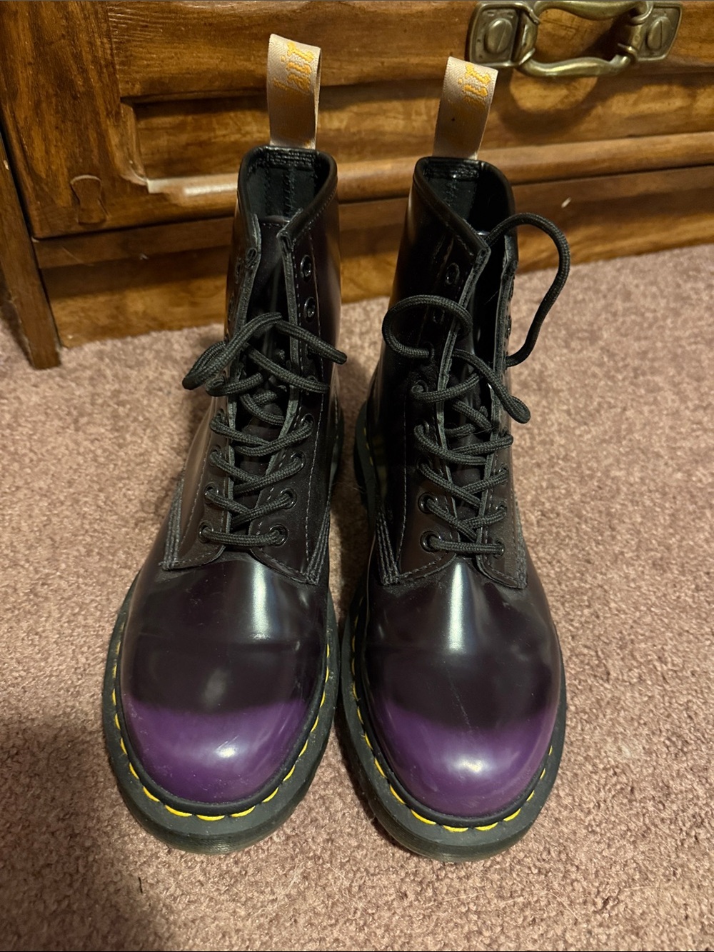 Dr. Martens Black and Purple Gradient Leather Lace-Up Boots